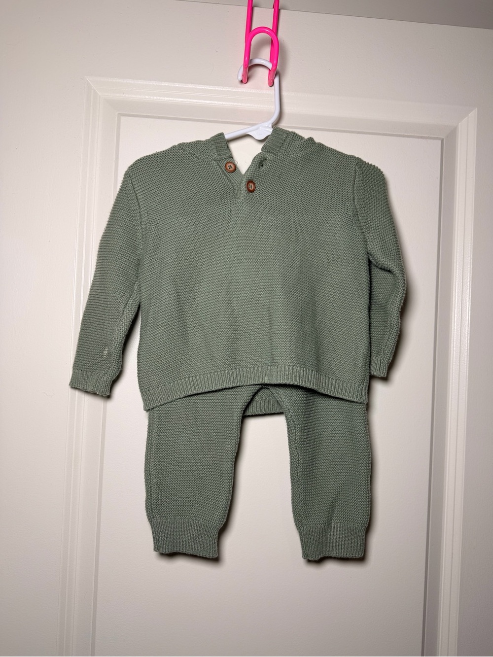 Cozy Knit Hooded Baby Bottoms Set in Sage Green
